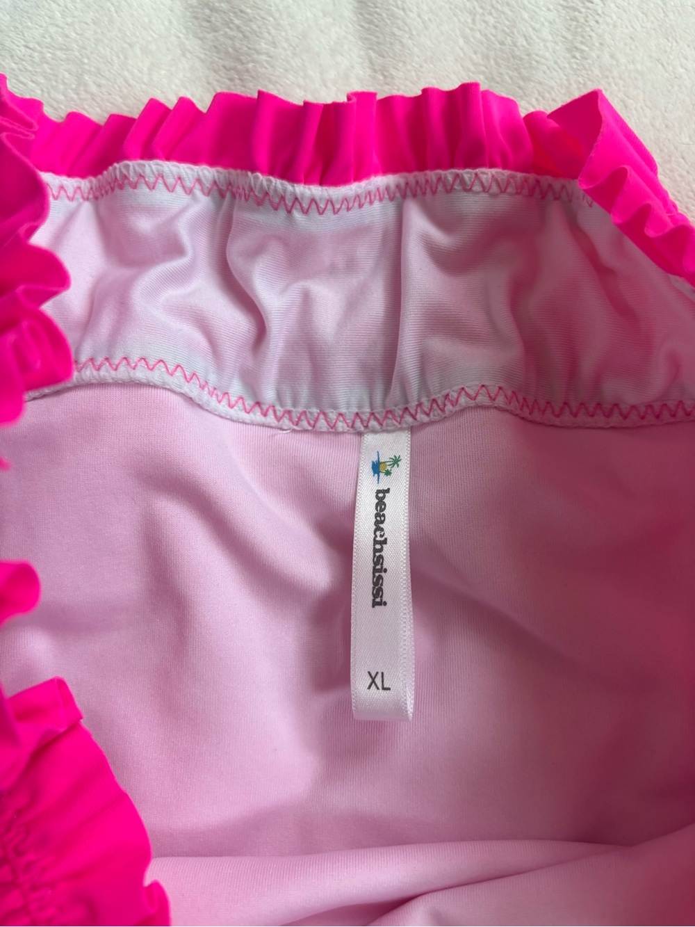 Women's Ruffle High-Cut Bikini Bottom in Neon Pink - Picture 3 of 4